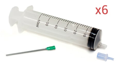 [ACC-SYRINGE-6] 60ml leur slip tip syringes, 3 inch needles - set 6