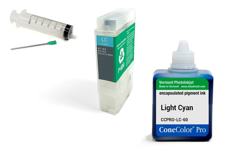 ConeColor Pro 60ml Ink &amp; R3000 Refillable Cartridge, Light Cyan