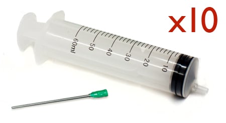 Ten inkjet filling syringes