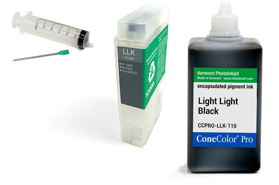 [CCP-R3000-V2-110-LLK-KIT] ConeColor Pro 110ml Ink &amp; R3000 Refillable Cartridge, Light Light Black