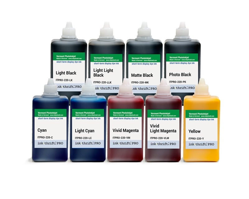 [ITPRO-220-SET9] InkThrift dye ink set for K3 compatible printers - 220ml bottles