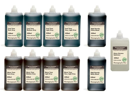 [PZPRO-220-SET11] Piezography Pro, BW Toning system, 220ml, Set of 11 Inks (matte &amp; glossy)