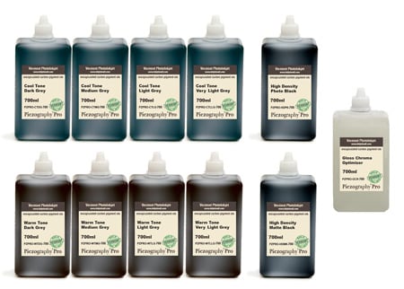 [PZPRO-700-SET11] Piezography Pro, BW Toning system, 700ml, Set of 11 Inks (matte &amp; glossy)