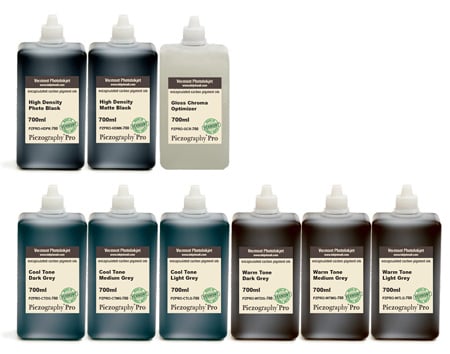 [PZPRO-700-SET9] Piezography Pro, BW Toning system, 700ml, Set of 9 Inks (matte &amp; glossy)